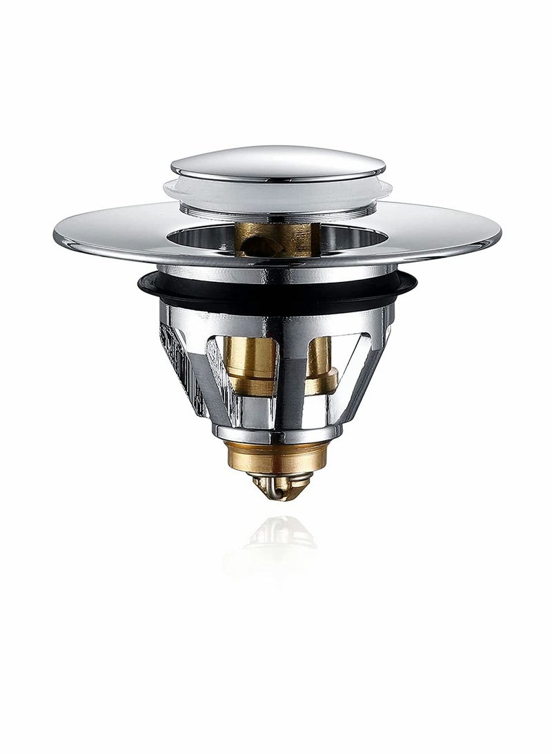 Drain Stopper, Wash Basin Bounce Drain Filter, Pop Up Drain Stopper for Bathroom Sink, Core Push Type Sink Stopper, Sink Drain Plug with Anti-Clogging Strainer - Image 1